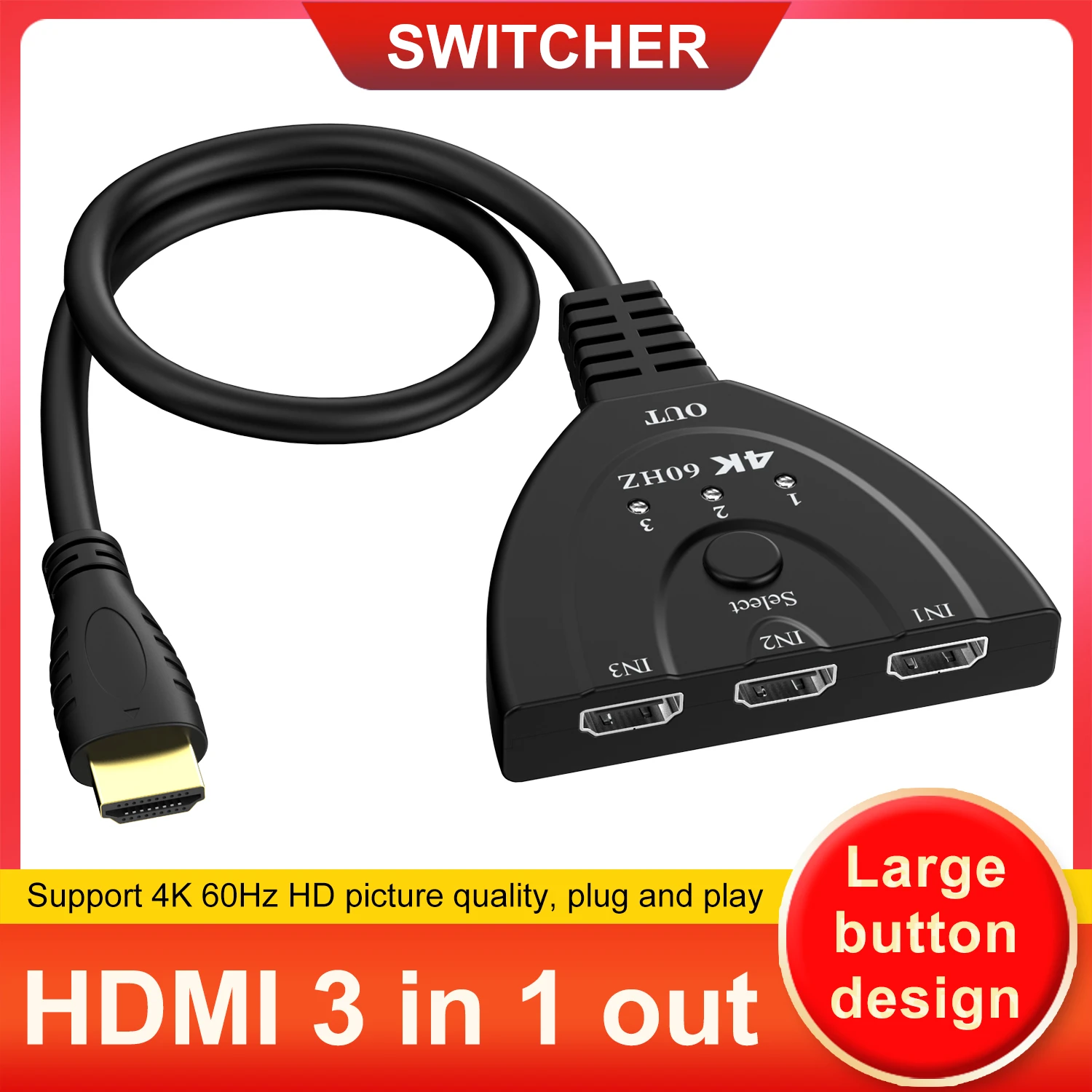 4K*2K 3D Mini 3 Port HDMI-compatible Switcher 1.4b 4K 1080P Switch Splitter 3 in 1 out Port Hub Cable for DVD HDTV Xbox PS3 PS4