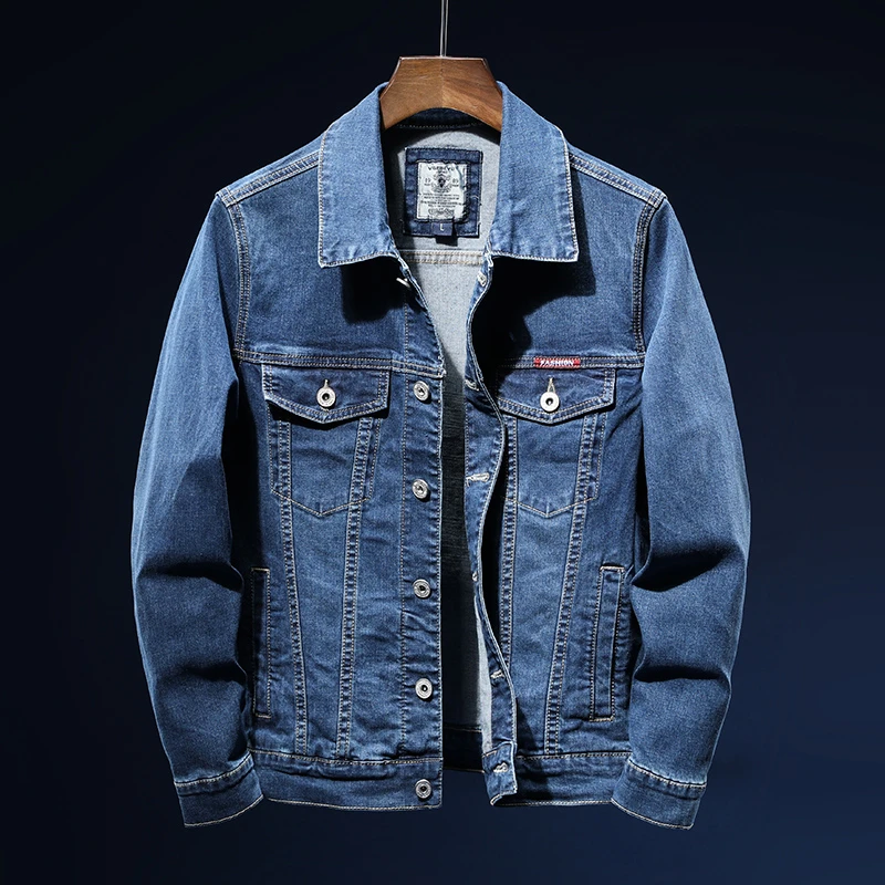 2021New Autumn Men's Blue Denim Jacket Fashion Casual Cotton Elasticity Jeans Coat Male Brand Clothes