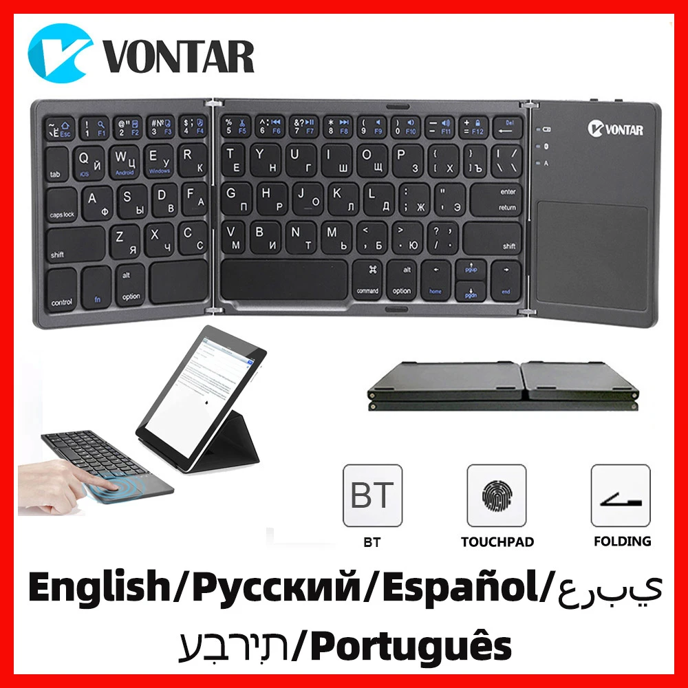 Portable Folding Bluetooth Mini Keyboard Foldable Wireless Klavye Touchpad Russian En Keypad for IOS/Android/Windows ipad Tablet