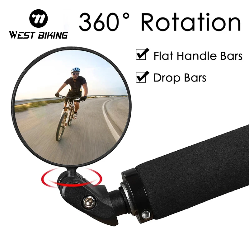 WEST BIKING Bicycle Rearview 360 Rotate Safety Adjustable Cycling Rear View MTB Road Bicycle Handlebar Mirrors Bike Accessories