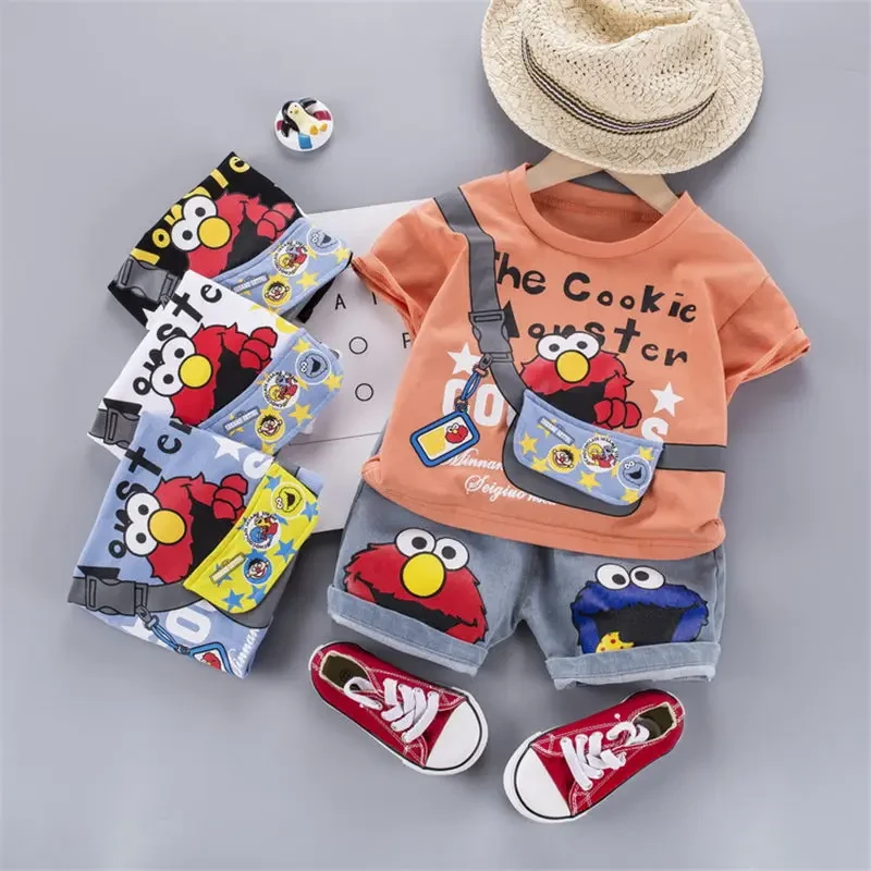 Summer Children Out Clothes Baby Boy cartoon O-Neck T Shirt denim Shorts 2Pcs/sets Infant Outfit Kids Fashion Toddler Tracksuit