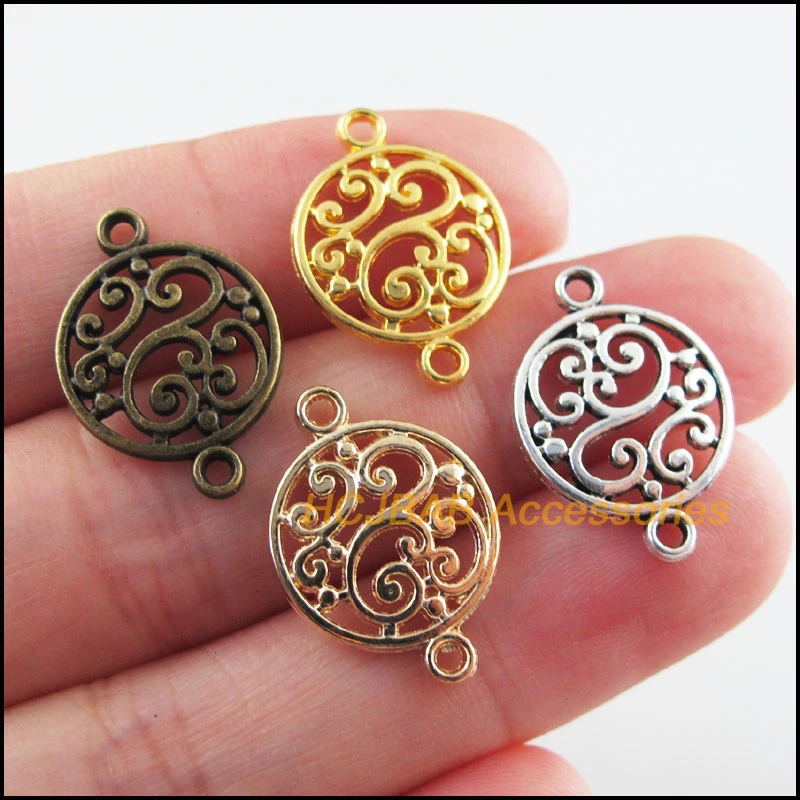 40Pcs KC Gold Color Round Clouds Flower Charms Connectors Pendants 14x20.5mm