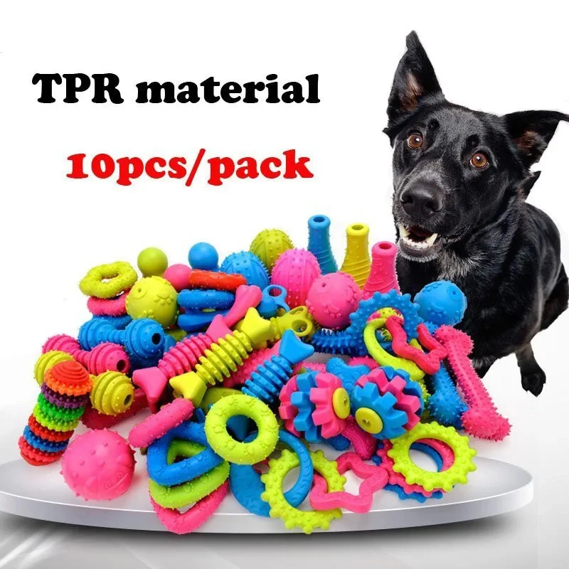 10PCS Randomly Puppy Pet Toys For Small Dogs Rubber Resistance To Bite Dog Toy Teeth Cleaning Chew Training Toys Pet Supplies