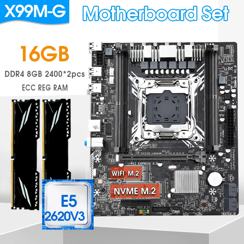 X99 Motherboard with Intel XEON E5 2620 V3 2*8G DDR4 RECC memory  GTX960 4GB and COOLER combo kit set Comparable RX580