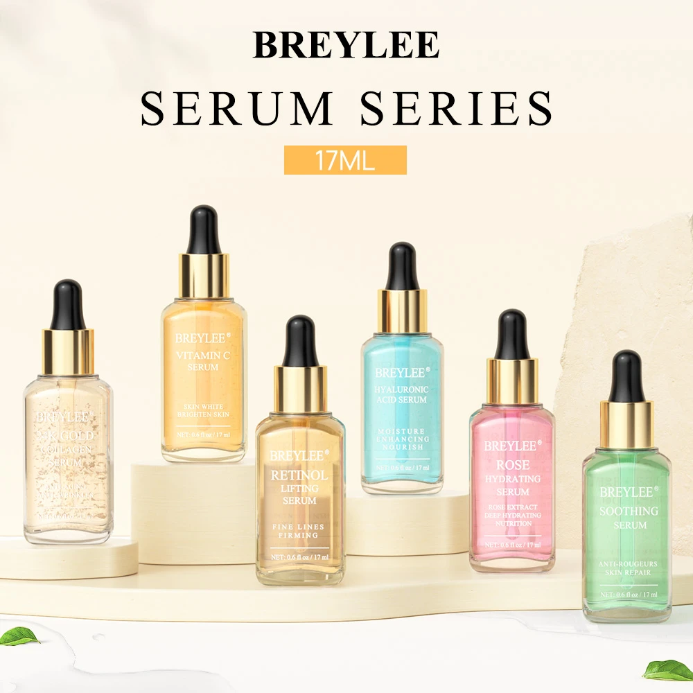 BREYLEE Serum Series Hyaluronic Acid Vitamin C Whitening Face Skin Care Rose Nourish 24k Gold Firm Soothing Repair Essence 1pcs