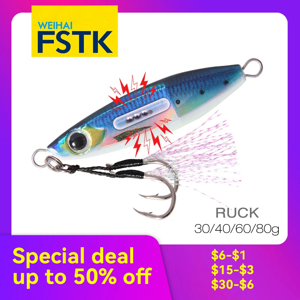 FSTK NEW rattle jig 20G30G40G60G80G  Cast Metal Jig Shore Casting Jigging Spoon Saltwater Fishing Lure Artificial Bait Tackle