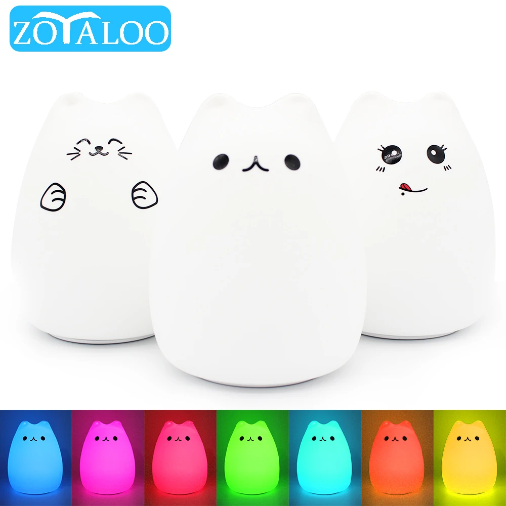 LED Night Cat Silicone Touch Sensor Light  Lamp Colorful Child Holiday Gift Sleepping Bedroom Decor Lamp Battery/USB Charge