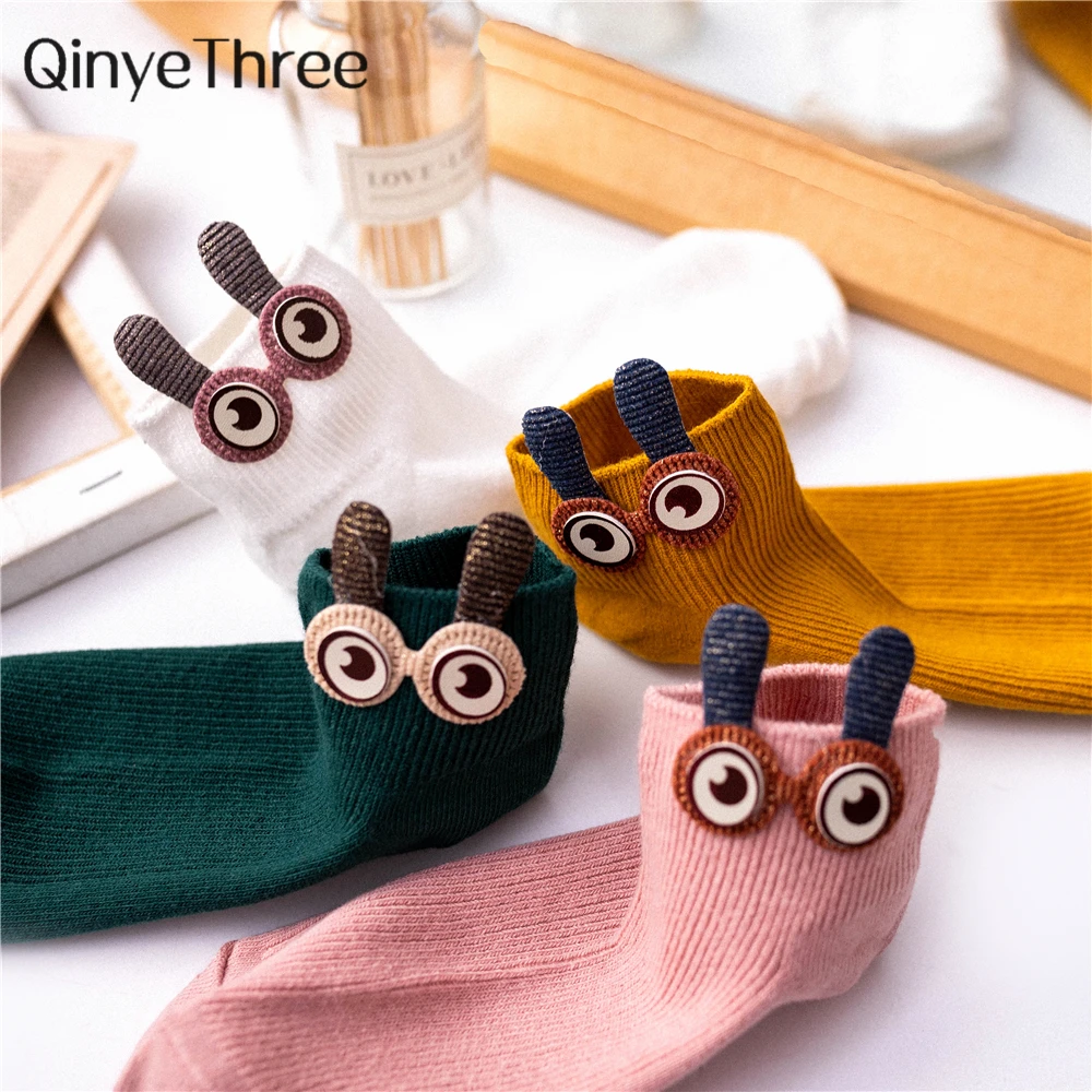 New Women's Spring Summer Cartoon 3D Big Eyes 3D Rabbit Eared Short Tube Socks Novelty Funny Soft Cotton Ankle Socks Gift