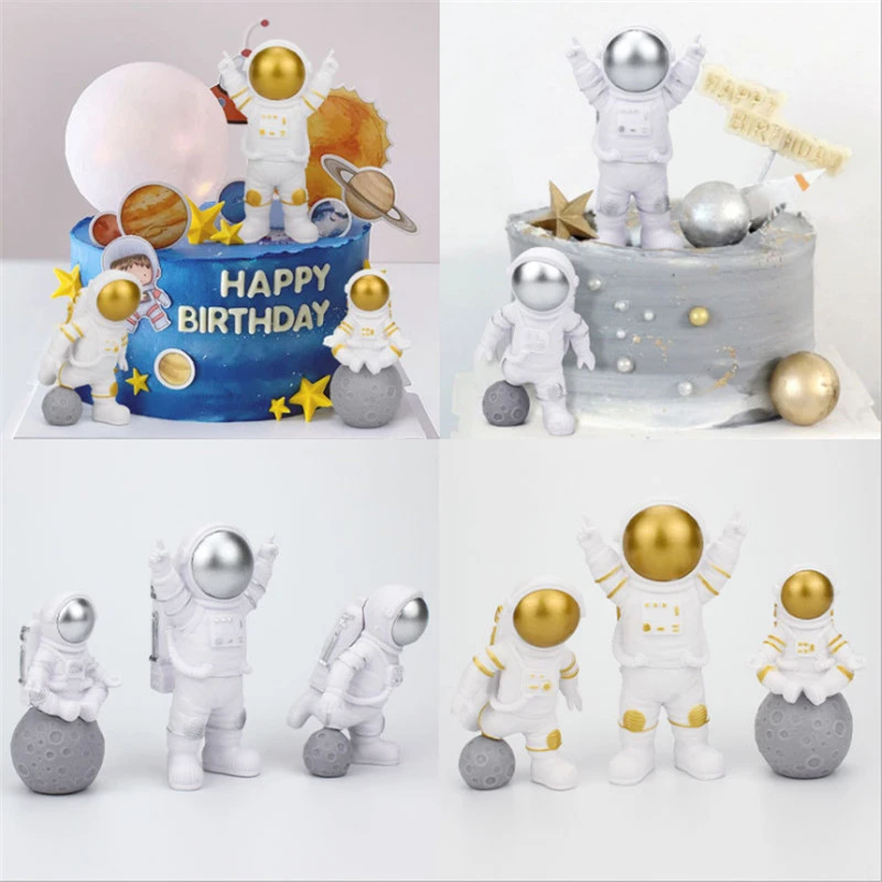 3pcs/Set Space Astronaut Boy Birthday Party Decorations Kids Cake Decorations Dessert Table Decor Baby Shower DIY Party Decor