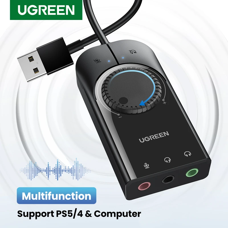UGREEN Sound Card USB Audio Interface External 3.5mm Microphone Audio Adapter Soundcard for Laptop PS4 Headset USB Sound Card