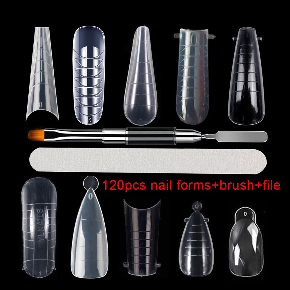 60pcs Poly Nail Gel Quick Building Mold Tips Nail Dual Forms Fake Nail UV Gel Manicure Easy Apply Salon Extension Molds