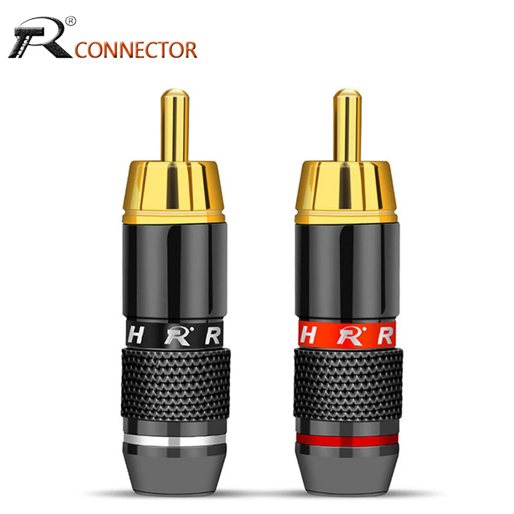 2Pcs/1Pair Gold Plated RCA Connector RCA male plug adapter Video/Audio Wire Connector Support 6mm Cable black&red super fast