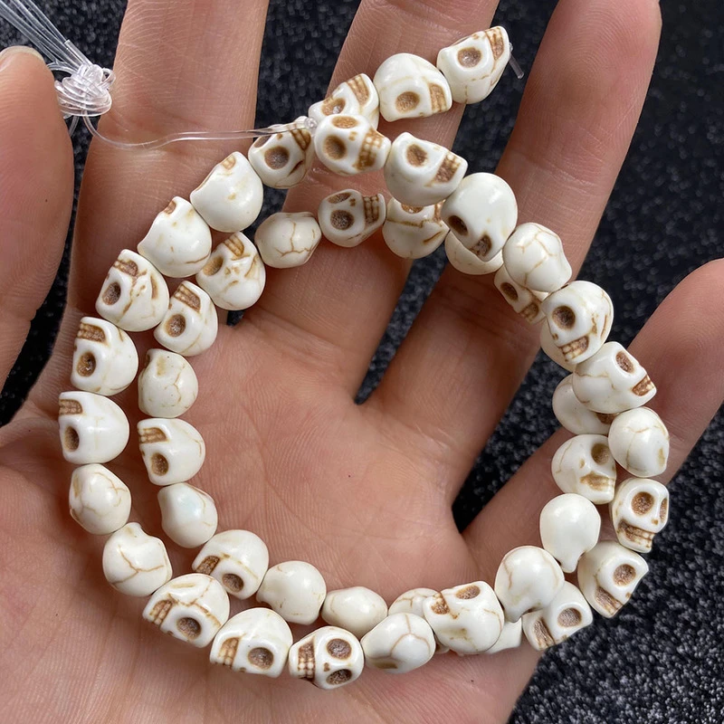 Skull-shaped Natural Stone Beads White Turquoises Bracelet Necklace Jewelry For DIY Jewelry Birthday Gifts Size 6x8mm/8x10mm