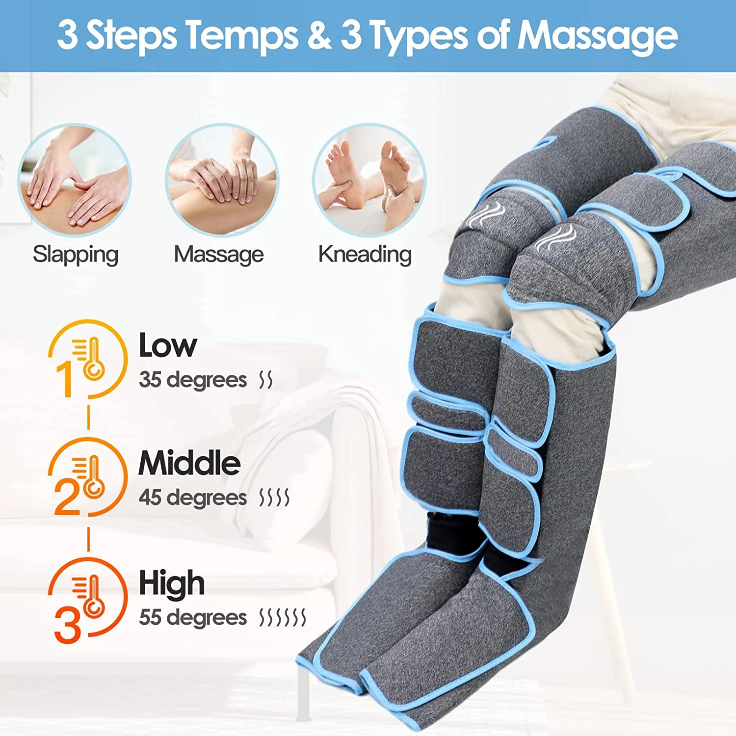 Leg Air Compression Massager Heated for Foot and Calf Thigh Circulation with Handheld Controller 6 massager modes for family