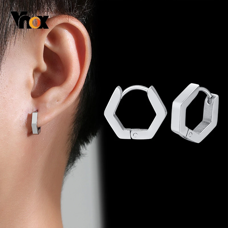 Vnox Minimalist Geometric Hexagon Triangle Earrings for Men Anti Allergy Stainless Steel Ear Clip Gifts Jewelry