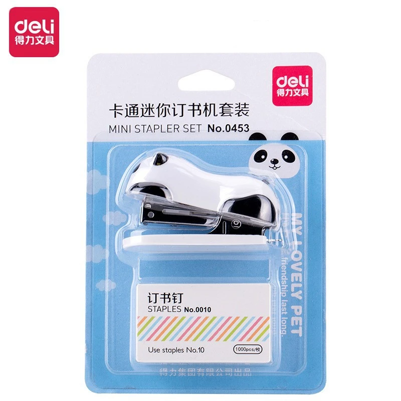 DELI Cartoon Mini Stapler set stapling machine with 1000 pcs No.10 staples Office school binding supplies Manual Cute Staplers