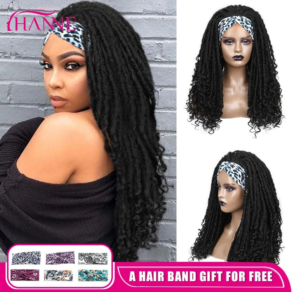 HANNE Long Black Headband Dreadlock Wig Synthetic Soft Faux Locs Wigs Braiding Crochet Twist Hair Wigs For Black Women/Men
