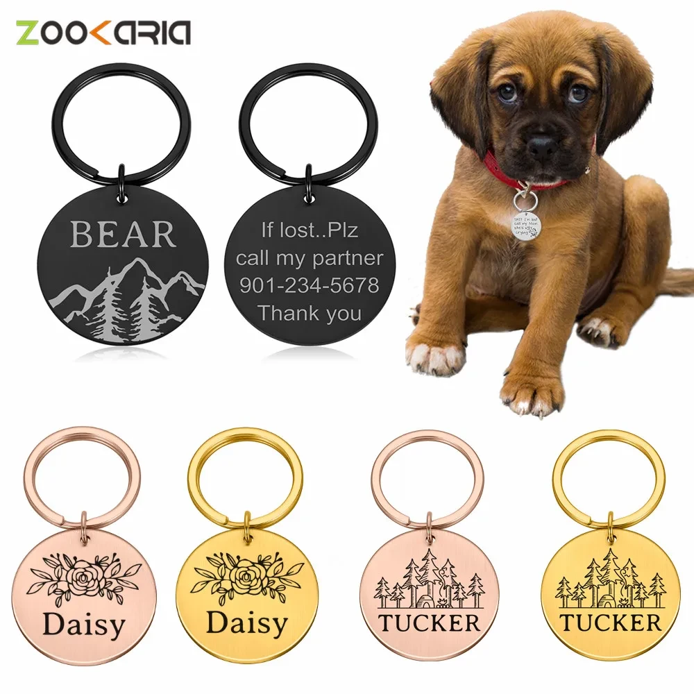 Customized Name Address Tags Pet Dog Tags Cat Collar Accessories Decoration Pet ID Dog Tags Collars Stainless Steel Cat Tag