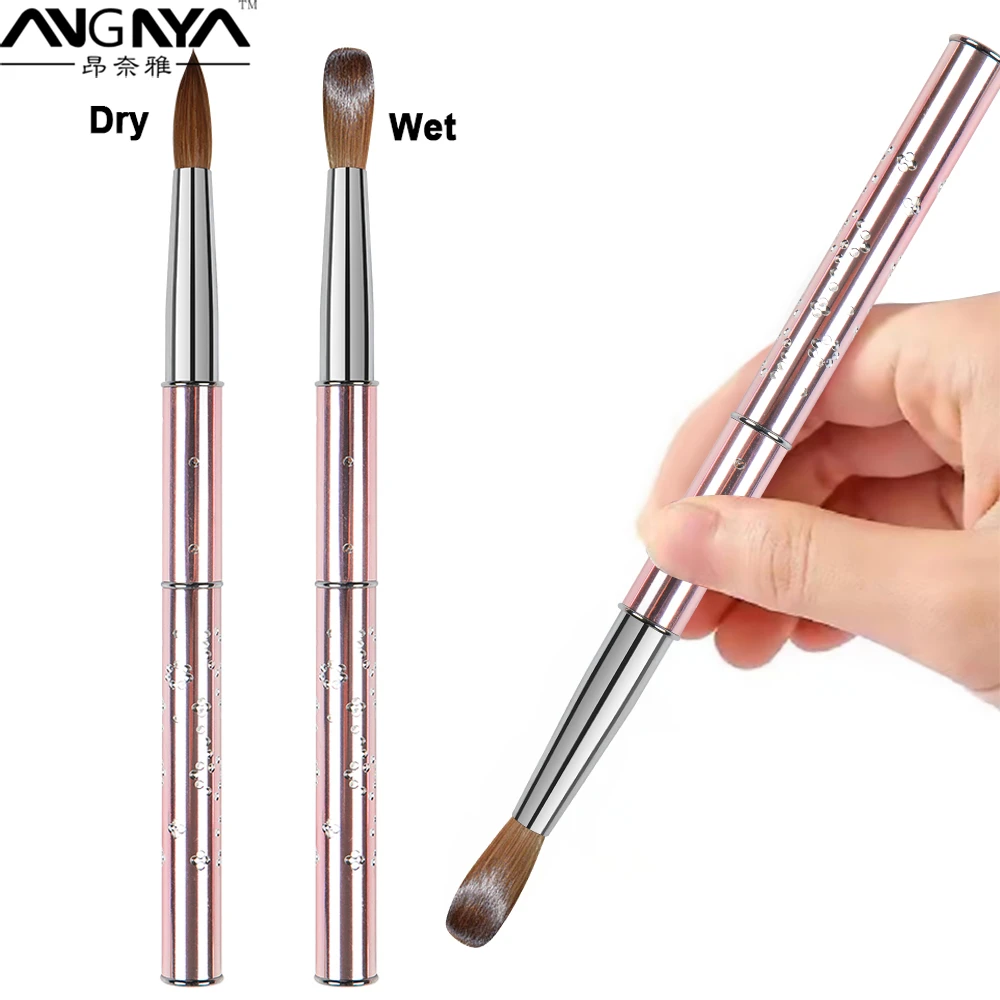 ANGNYA New 1pcs #2#4#6#8#10#12#14#16#18#20#22 Kolinsky Sable Brush Acrylic Nail Art Brush with Diamond Crystal Acrylic Salon