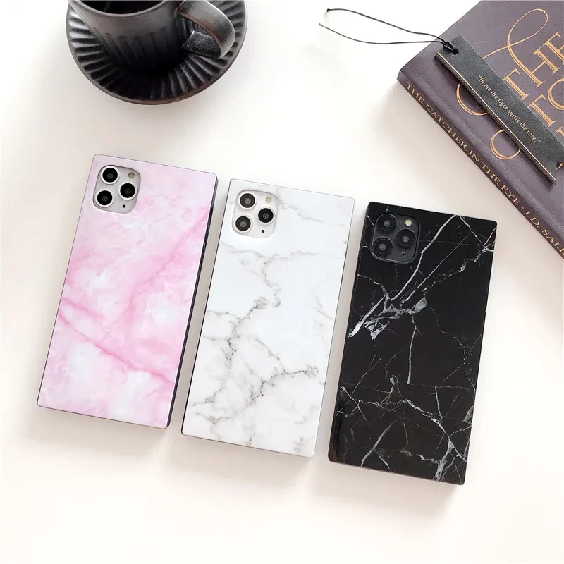 luxury Retro marble phone case for iphone 12 11 13 Pro Max matte square cover for iPhone X XR XS Max 7 8 Plus soft silicone capa