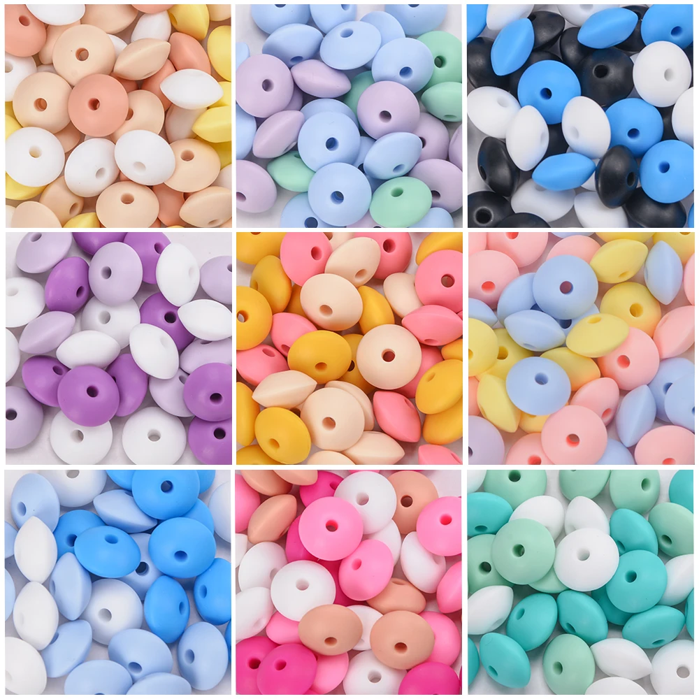 50pcs/lot 12mm Silicone lentil Beads Silicone BPA Free DIY Charms Newborn Nursing Accessory Teething Necklace Teething Toy