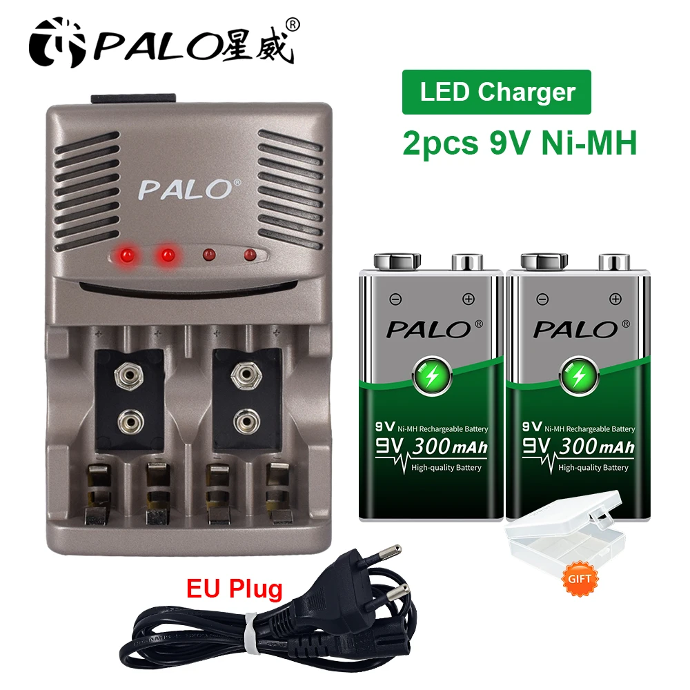 6F22 9V Ni-MH Rechargeable Battery +Smart 9v battery Charger with LED Indicator for 1.2v Nimh AA AAA Rechargeable Battery 9v