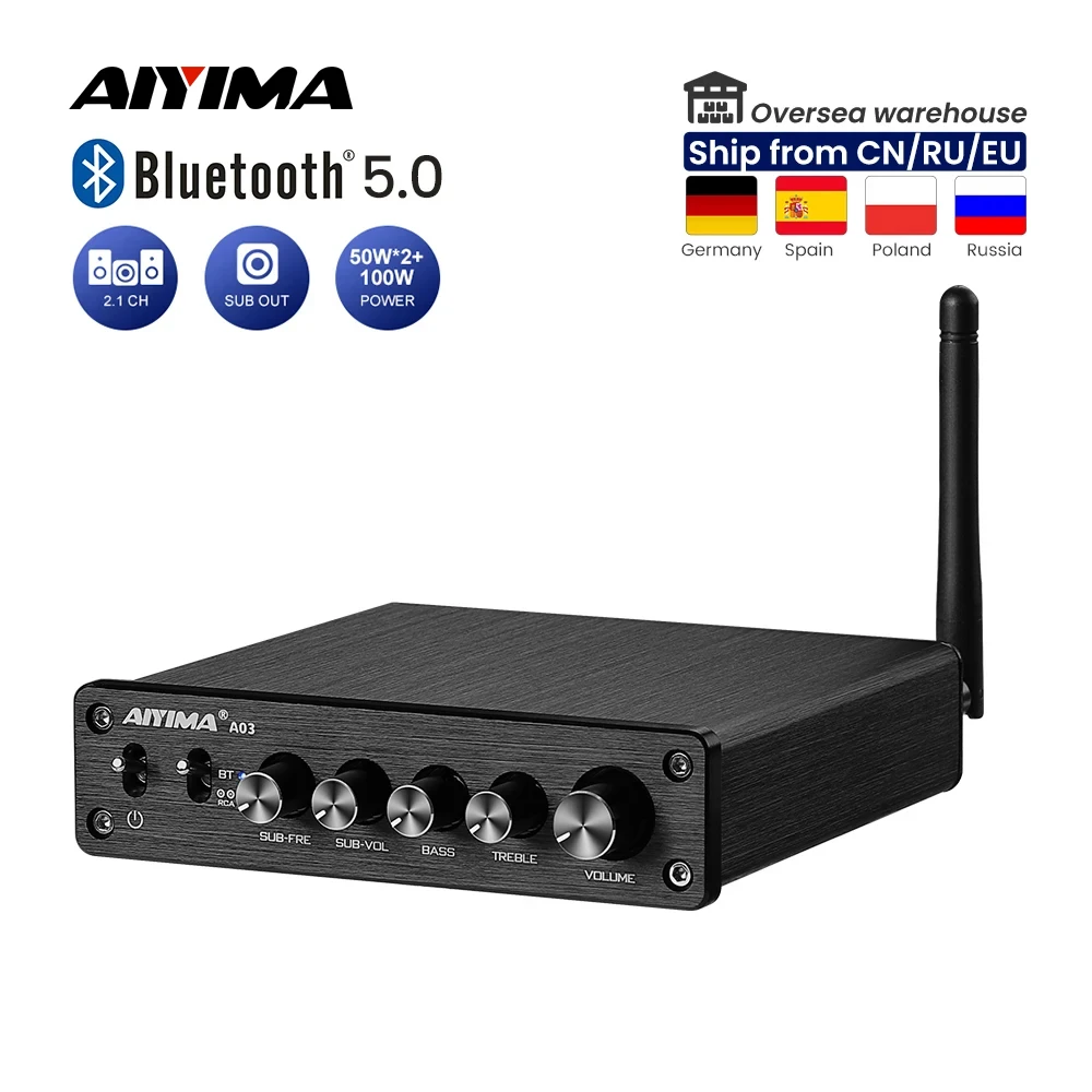 AIYIMA TPA3116 Subwoofer Bluetooth Amplifier HiFi TPA3116D2 2.1 Channel Digital Audio Amplifiers 50W*2+100W DC12-24V