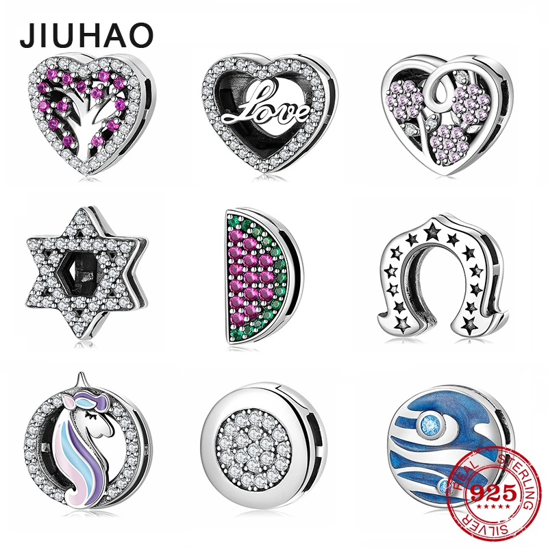 New 925 Sterling Silver heart and round shape Sparkling CZ clips Beads Fit Original Reflections Charm Bracelet Jewelry making