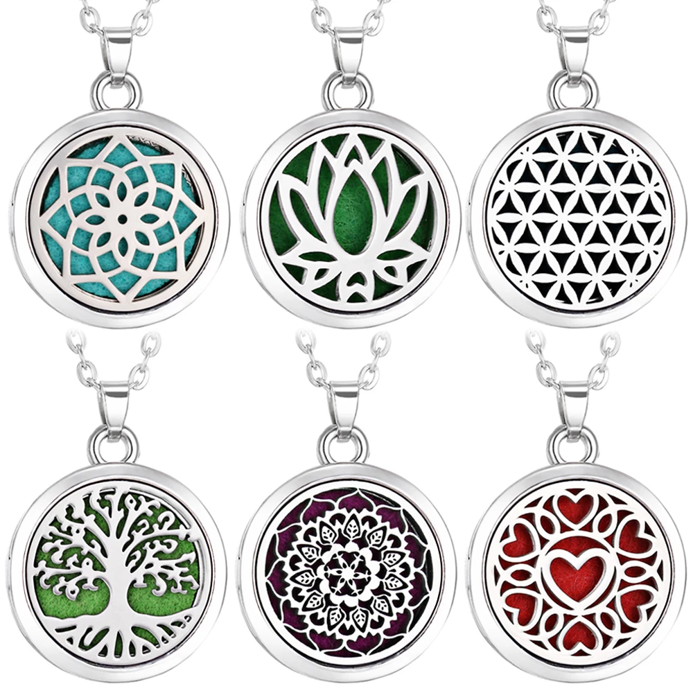 Tree of Life Aromatherapy Necklace Perfume Essential Oil Diffuser Open Stainless Steel  Locket Pendant Aroma Diffuser Necklace