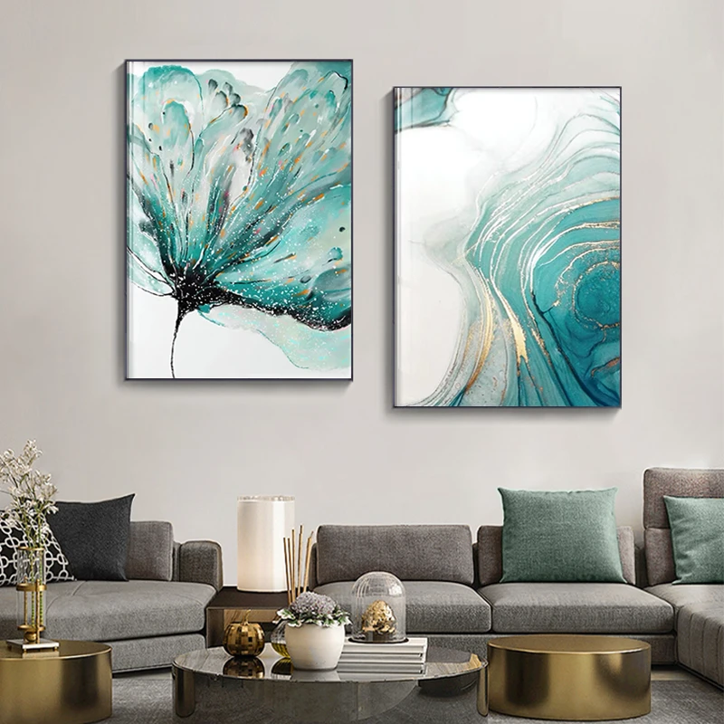 Modern Abstract Flowers Canvas Painting Posters and Prints Gold Wall Art Picture for Living Room Bedroom Scandinavian Home Decor
