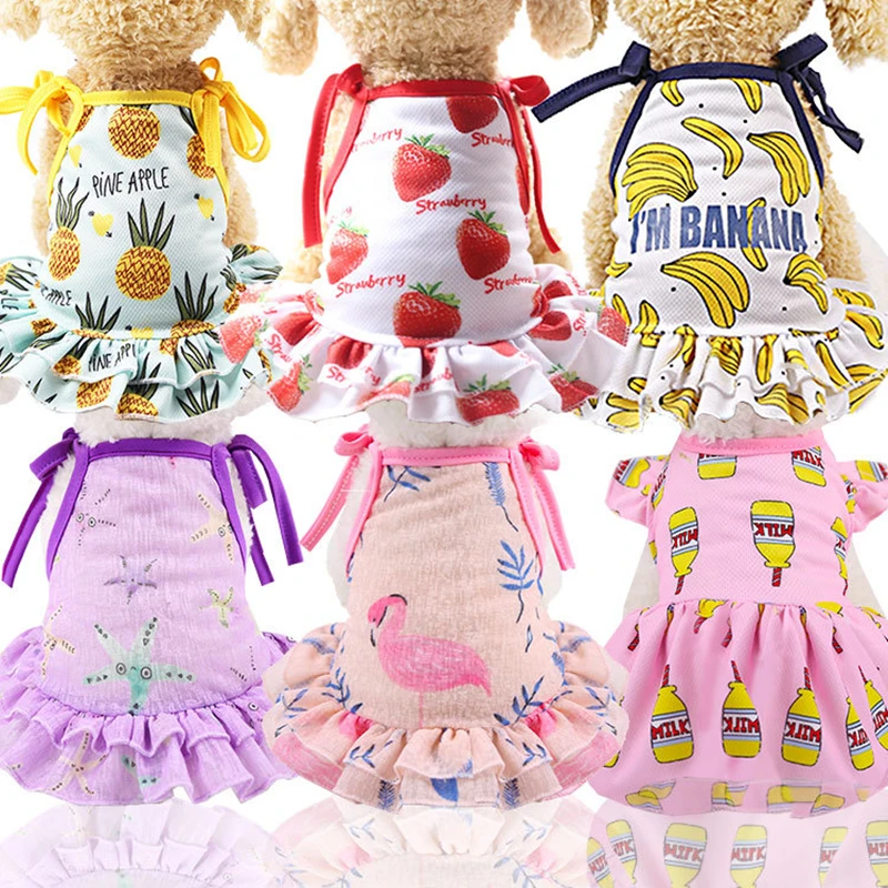 Fashion Cotton Pet Clothes Cute Fruit Pattern Dress T-shirts Lovers Suit Small Medium Cat Dog Clothes Pet Supplies Dog Skirts