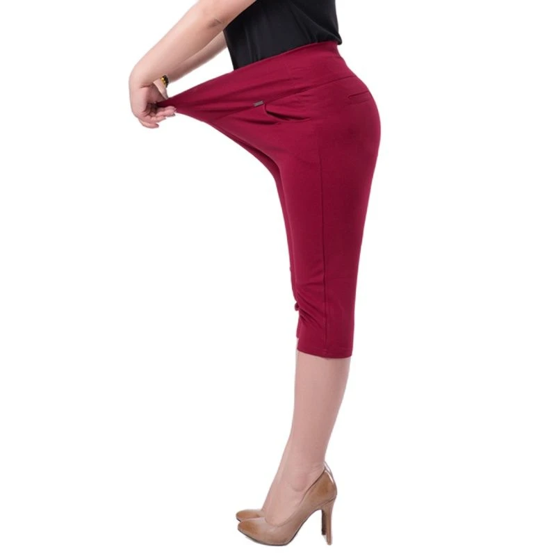 Super Stretch Pure Color Plus Size Female Elastic Band Pants Calf length Good Quality Extra Large Size Women Skinny Capris 6XL