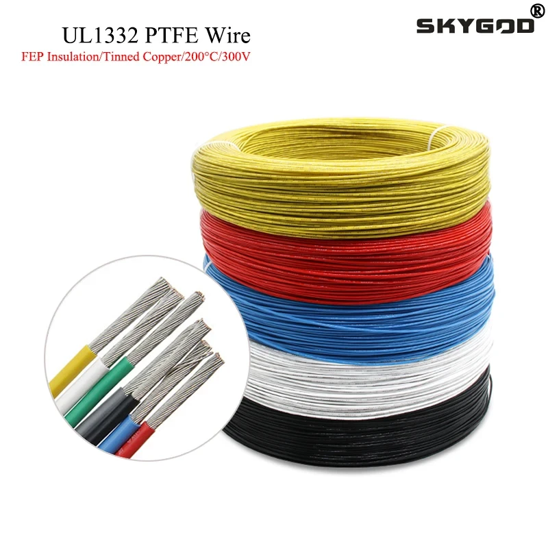 1M/2M 28/26/24/22/20/18/16/14/13/12 AWG UL1332 PTFE Wire FEP Plastic Insulated High Temperature Electron Cable 300V