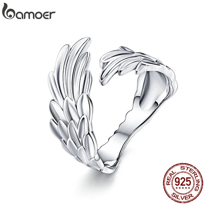 BAMOER Guardian Wings Ring Authentic 925 Sterling Silver Free Size Adjustable Finger Rings for Women Fashion Jewelry SCR512