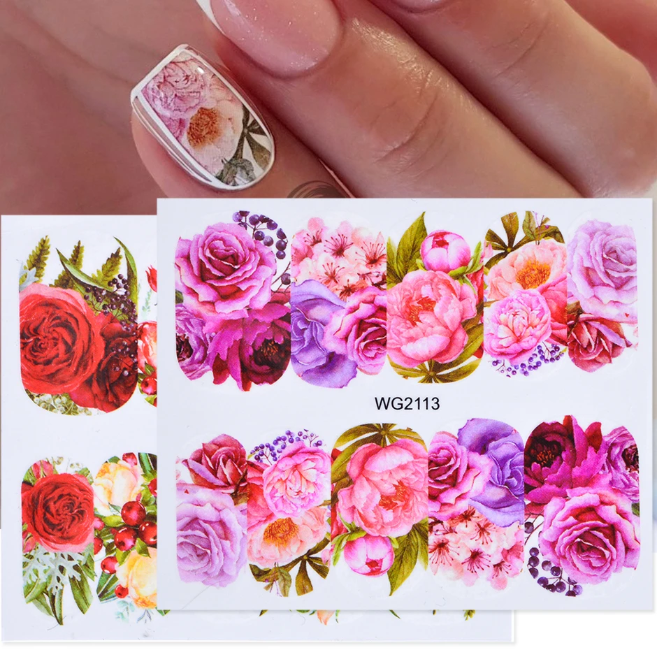 1pcs Flower Leaves Nail Sticker Decals Blossom Colorful Slider Rose Water Full Wraps Nail Art Decoration Floral On Nails CHWG