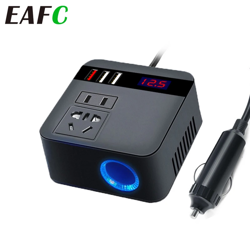 Car Inverter 150W Peak DC12V/24V to 110V/220V LED Display Sockets Power Inverter with QC 3.0 USB Charger Fast Charging