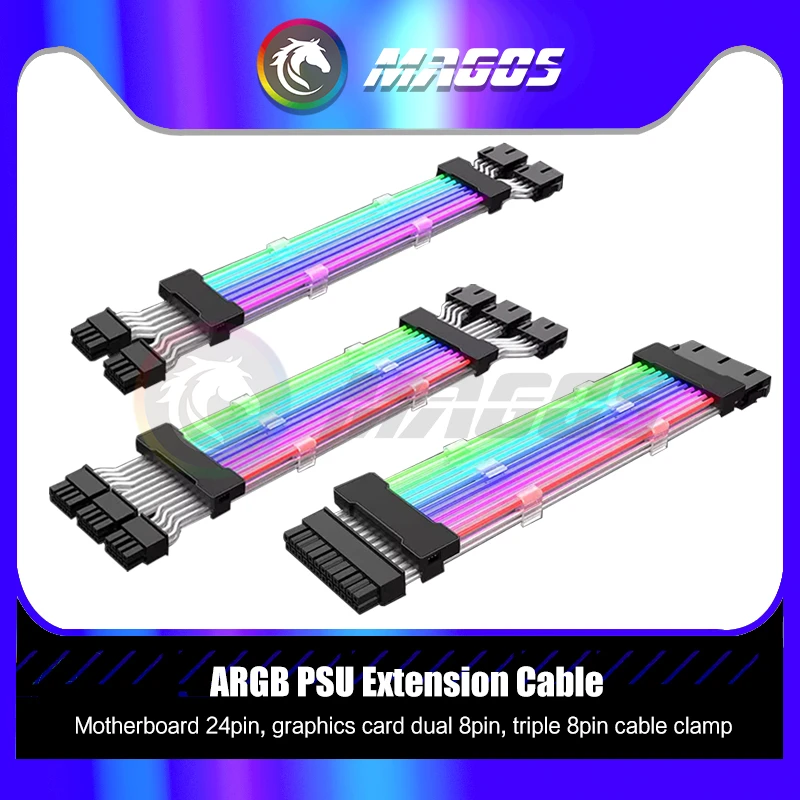 PSU Extension Cable RGB, ATX 24Pin GPU 8Pin Triple Streamer PCI-E 6+2P Dual Rainbow Cord 5V Sync, PC Case Decoration