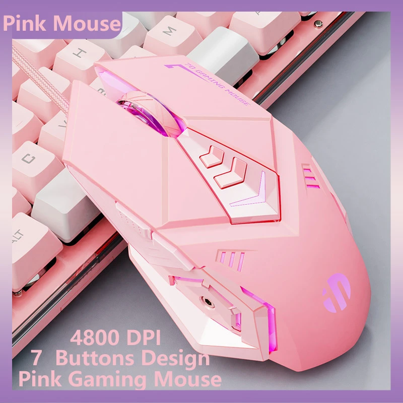 Wired USB Gaming Mouse Pink Mute RGB Gamer 7 Buttons Mice Optical Office Computer Mouse For Desktop Laptop Ergonomic Game Mouse
