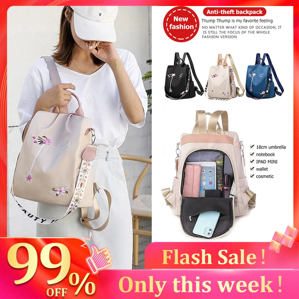 Casual Oxford Cloth Backpack Flower Embroidered Shoulder School Book Bags Women Daily Travel Anti-Theft Rucksack рюкзак женский