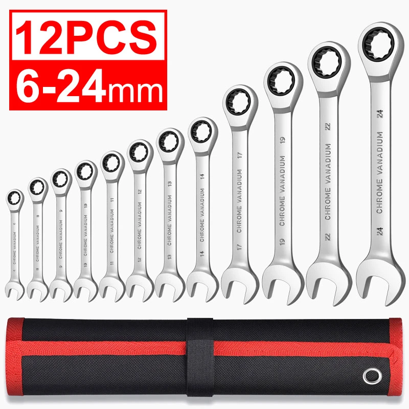 Combination Ratchet Wrench Set of Keys for Auto Mechanical Universal Key Ratchet Spanners Hand Tool with Rolling Pouch