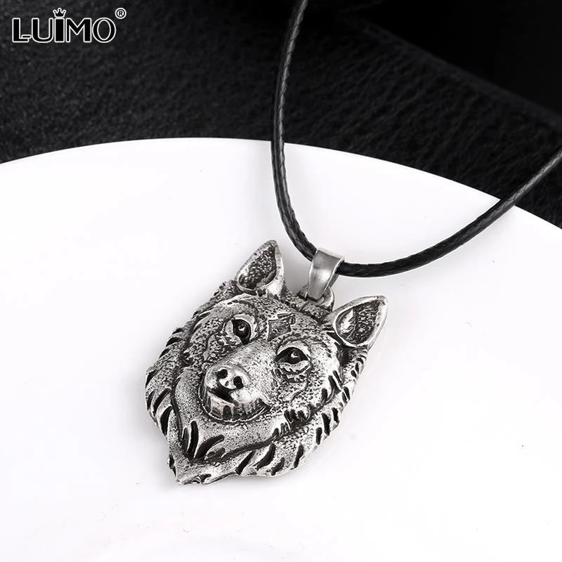 Creative Tibetan Silver Wolf Head Pendant Necklace Amulet Animal Fashion Men Gifts Jewelry 1pcs