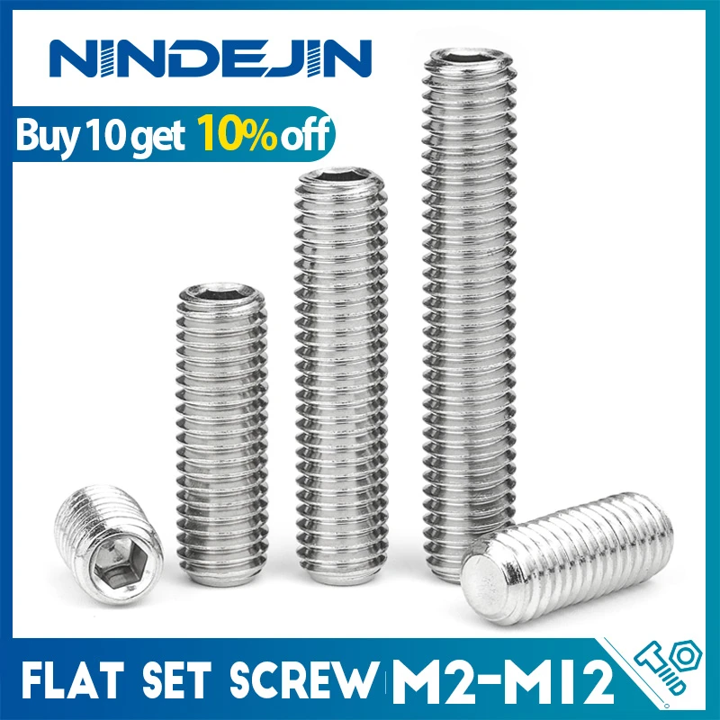 Hexagon Hex Socket Set Screw Flat Point Allen Head Grub Screw M2 M2.5 M3 M4 M5 M6 M8 M10 M12 Stainless Steel Headless Set Screw