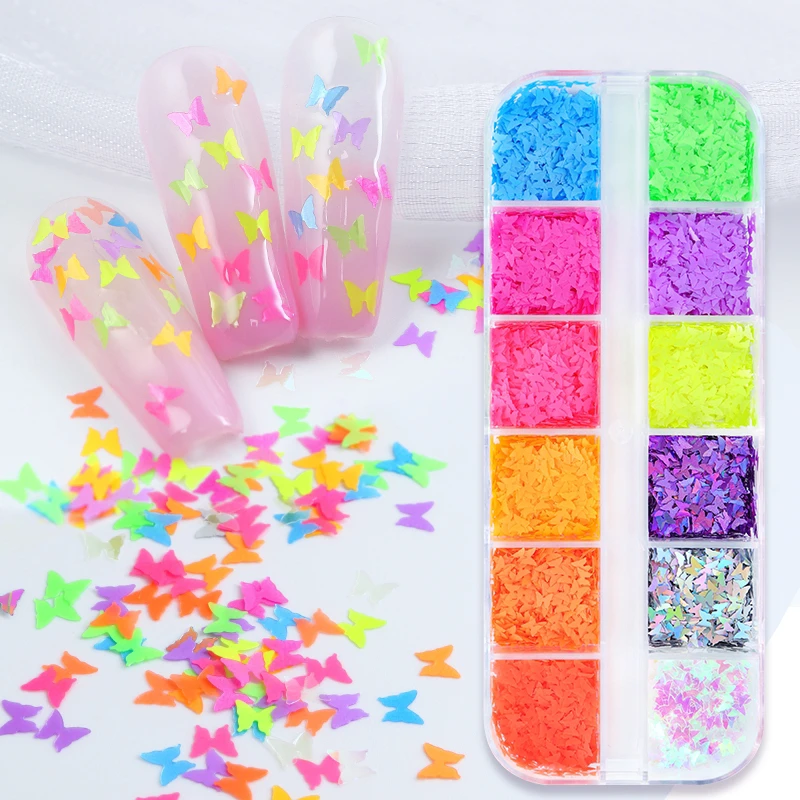 Fluorescence Butterfly Heart Fruits Various Shapes Nail Art Glitter Flakes 3D Colourful Sequins Polish Manicure Nail Decoration