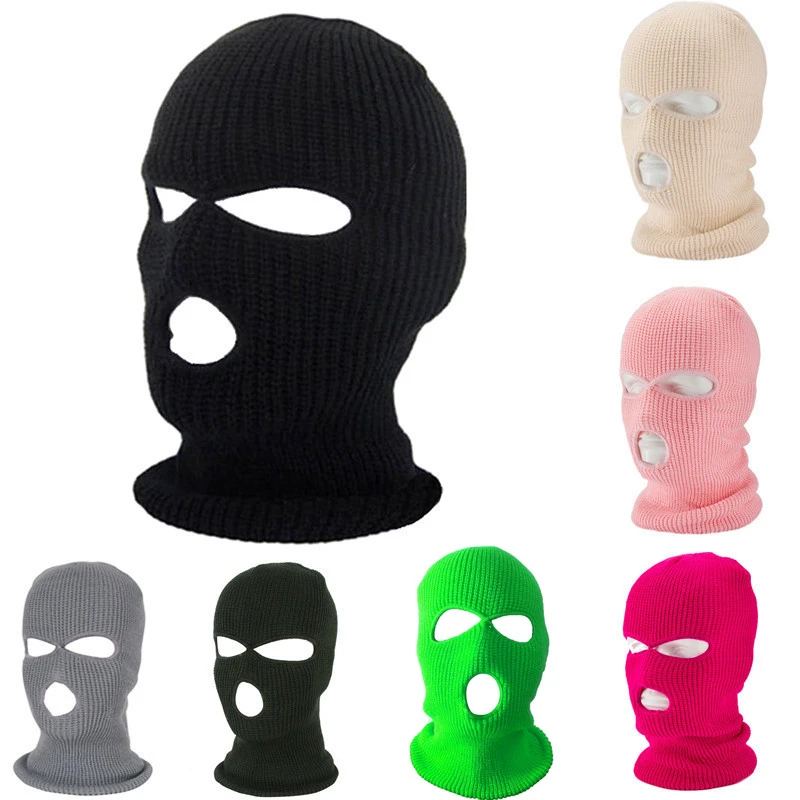 Winter Warm Full Face Cover Motorcycle Ski Mask Hat 3 Holes Balaclava Army Tactical CS Windproof Knit Beanies Hat Hiking Scarves