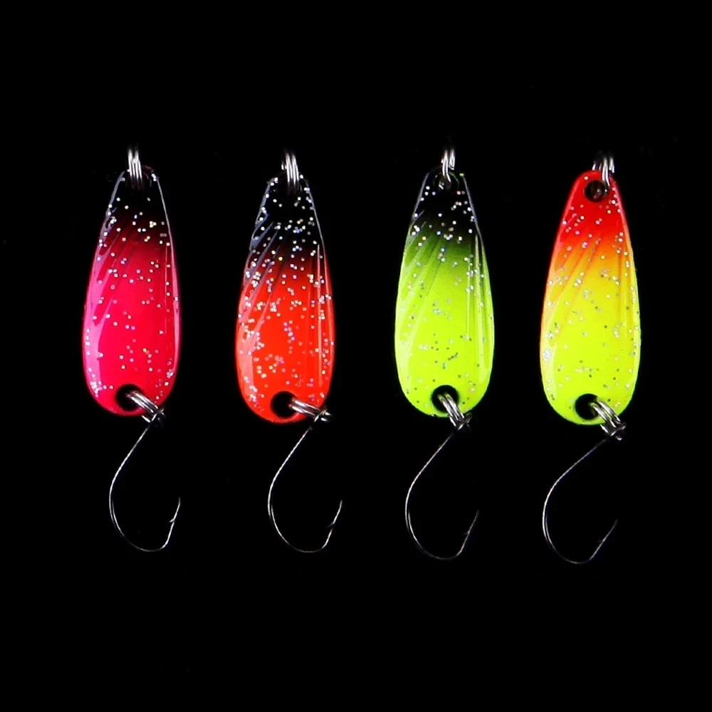 WALK FISH 4PCS/Lot Mix Colors 3cm 2.7g Colorful Trout Lure Fishing Spoon Bait Single Hook Metal Fishing Lure Fishing Tackle