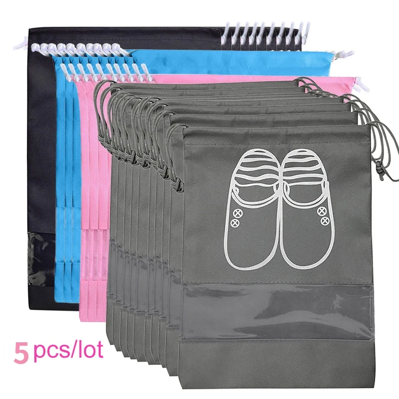 Shoes Storage Bag Closet Organizer Non-woven Travel Portable Bag Waterproof Pocket Clothing Classified Hanging Bag 5pcs L size