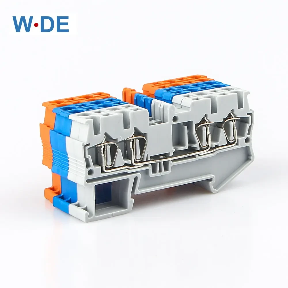 Din Rail Terminal Block 10Pcs ST-2.5-QUATTRO  Wire Connectors Return Pull Type 4 Conductors Spring Wiring Terminal Blocks