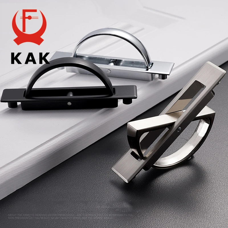 KAK Tatami Hidden Door Handles Zinc Alloy Recessed Flush Pull Cover Floor Cabinet Handle Bright Chrome Dark Furniture Hardware