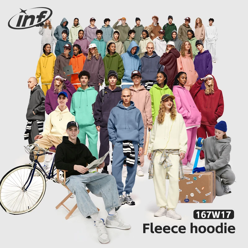 INFLATION 2021 Autumn Mens Thick Fleece Hoodies Hip Hop Pure Hoodies Thick Velvet Fabrics Winter Hoodies 167W17