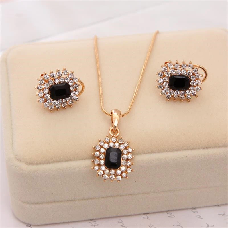 Fashion Gem Jewelry Sets CZ Stone Chain Crystal Pendant Necklace/ Earrings Bridal Accessories Women Wedding Jewelry Sets